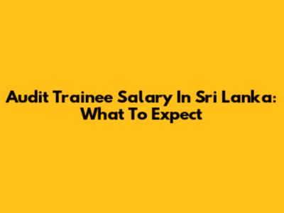 Audit Trainee Salary In Sri Lanka: What To Expect