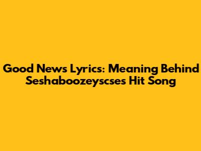 Good News Lyrics: Meaning Behind Seshaboozeyscse's Hit Song