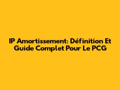 IP Amortissement: Définition Et Guide Complet Pour Le PCG