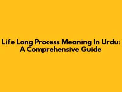 Life Long Process Meaning In Urdu: A Comprehensive Guide