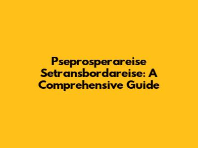 Pseprosperareise Setransbordareise: A Comprehensive Guide