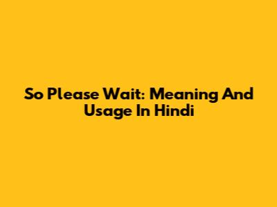 So Please Wait: Meaning And Usage In Hindi