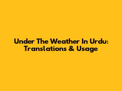 Under The Weather In Urdu: Translations & Usage