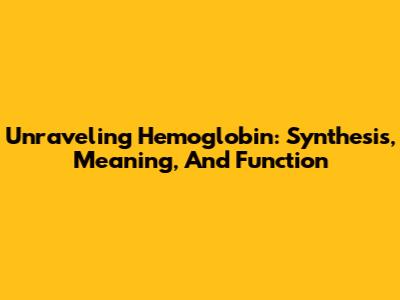 Unraveling Hemoglobin: Synthesis, Meaning, And Function